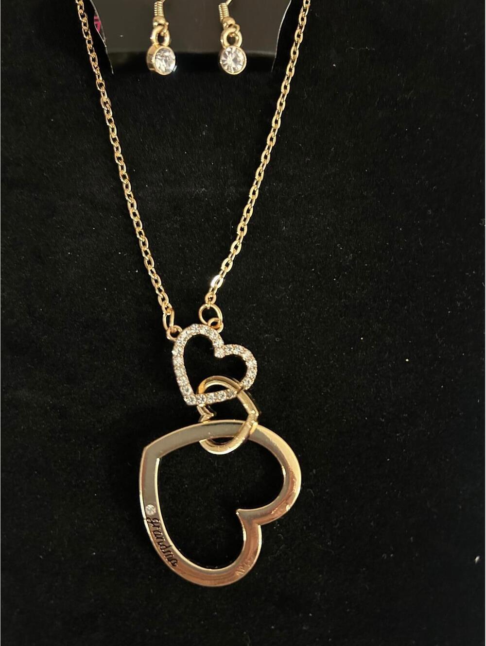 Gold Tone DoubleHeart Necklace, Engraved "Grandma" Jewelry, Grandmother Gift